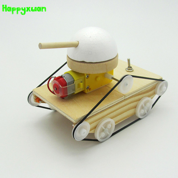 Happyxuan Cool Kids Creative DIY Assembled Tank Model Kits Wood Handicraft Material Homemade Experiment Science Toys Educational