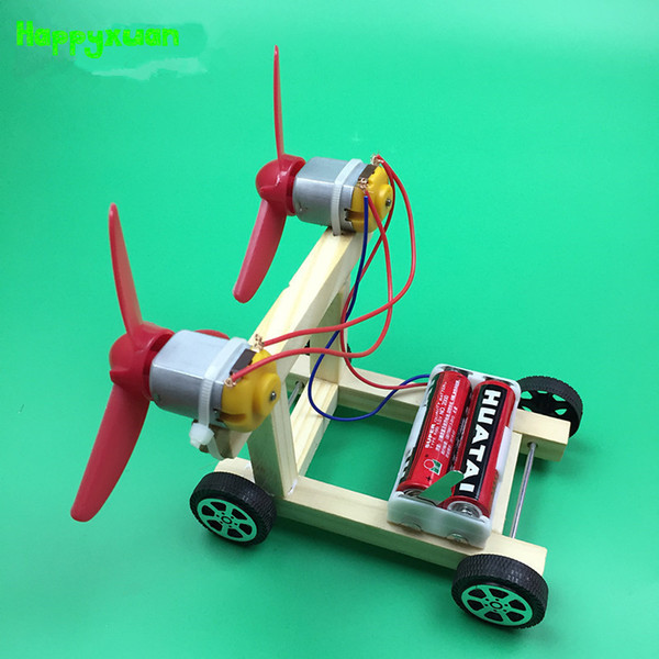Happyxuan DIY Wind Power Vehicle Car Model Kit Double Wings Handmade Scientific Experiments Education Toys for kids