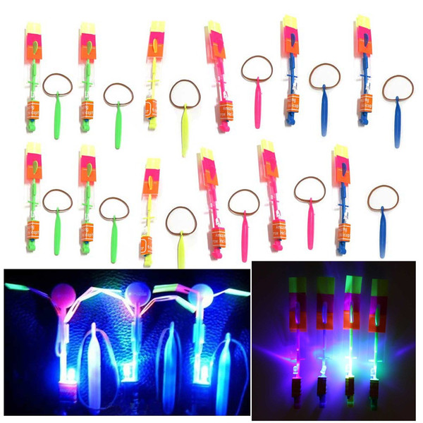 20Pcs/Lot Amazing LED Light Arrow Rocket Helicopter Rotating Flying Toy Fun Night Flashing Fly Arrow Kids Outdoor Flashing Toy