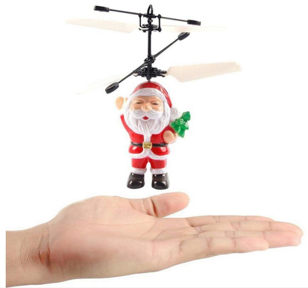 Electric Infrared Sensor Flying Santa Claus LED Flashing Light Toys Father Christmas Inductive Aircraft Helicopter Kids Magic Christmas Gift