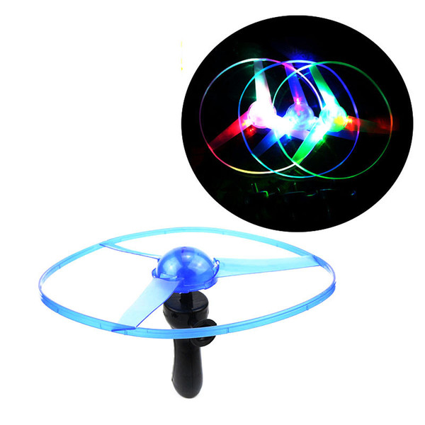 Pull String Colorful LED lighted Flying Frisbee UFO Saucer Disc hand pull flywheel Novelty Children Flying Toys for Kids Christmas Gifts