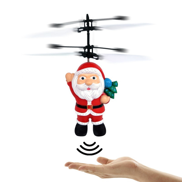 Electric Infrared Sensor Flying Santa Claus LED Flashing Light Toys Father Christmas Inductive Aircraft Helicopter Kids Magic Christmas Gift