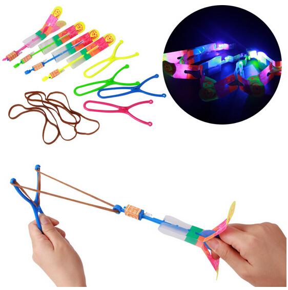 Large Size 20cm Amazing Helicopter Boomerang Sling Shot Light-Up LED Shoot Up Arrow Flying Toy