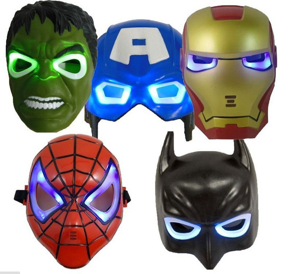 LED Avengers Mask Glowing Lighting Hulk Captain America Batman Spiderman Ironman Party Avengers Mask &Boy Gift Hot sale! DHL 