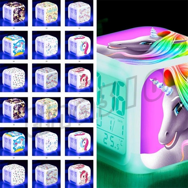 New Unicorn alarm clocks colorful LED square clock student creative gifts discoloration small alarm clock Kids LRD Toys I505