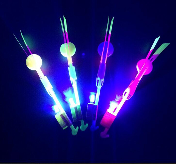 100pcs/50pcs Amazing Light Arrow Rocket Helicopter Flying Toy LED Light Flash Toys Party Fun Gift Rubber Band Catapult christmas gift HOT