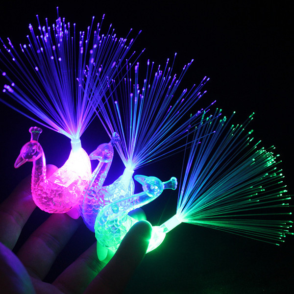 New style LED Flashing Peacock Fiber Optic Finger Lights Rings for Raves or Party Favor for Christmas gift toy