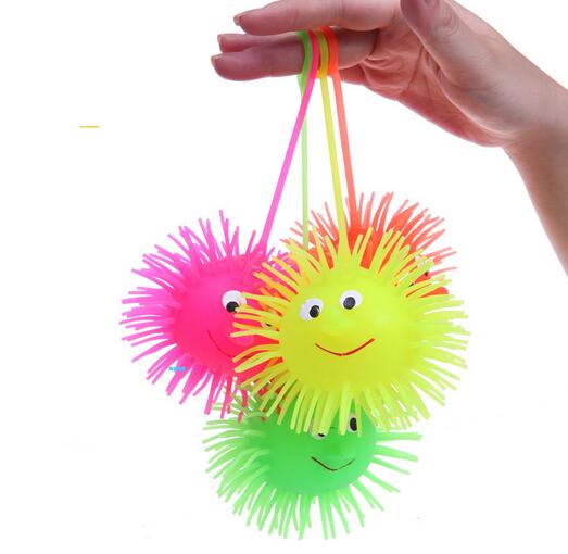 LED Light Emitting Hedgehog Plush Ball Elastic Ball Hlashing Hairy Ball Vent Toys Children Toys 24pcs/lot