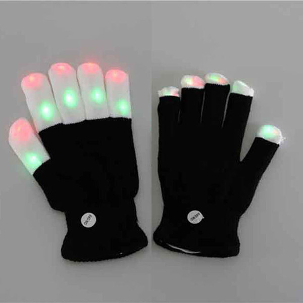 LED Flash Glove Finger 7 Mode Colour Light Mittens Magic Black Gloves Rave Party Supplies Halloween Decoration