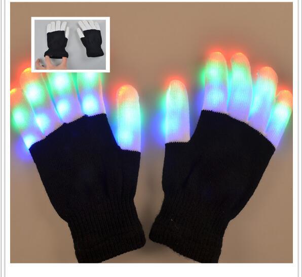 Led Flash Gloves Rave Gloves Mitts Flashing Finger Lighting Glove LED Colorful 7 Colors Light Show Black and White With Pack Freeshipping