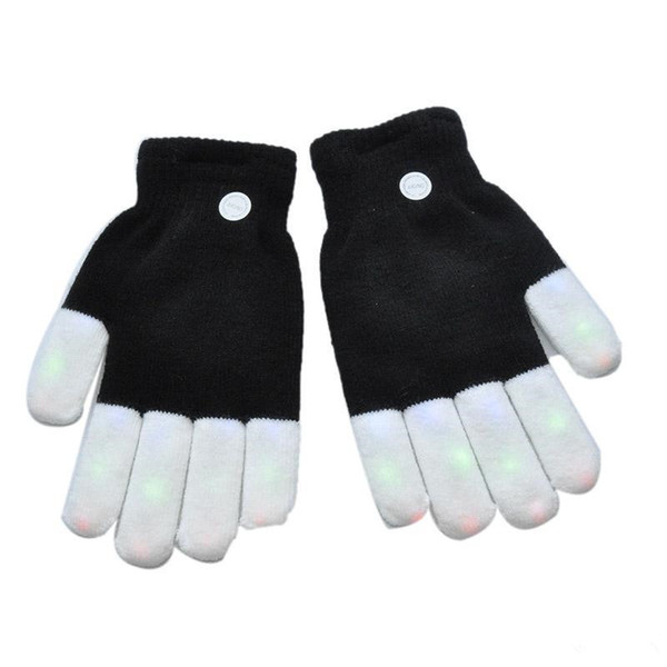 New LED Rave Gloves Mitts Flash Finger Lighting Glove LED Colorful 7 Colors Light Show Black and White Toy