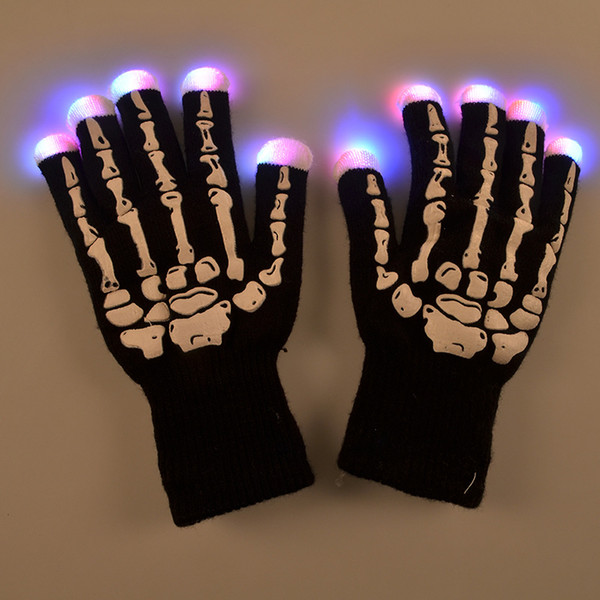 New Style LED Gloves Fingers Light up toy Halloween Dark Party Decoration flashing Skeleton Gloves Dancing Supplies