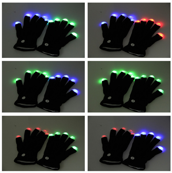 Hot Selling LED Gloves colorful changing black white Light Finger flashing For Halloween Christmas KTV Party Free DHL FedEx