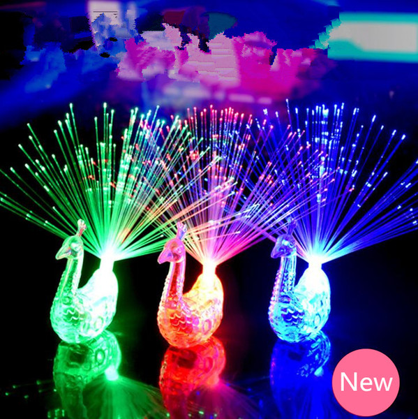 Creative Peacock LED Finger Ring Lights Beams Party Nightclub Rings Optical Fiber Lamp Kids Halloween Party Supplies#KG01