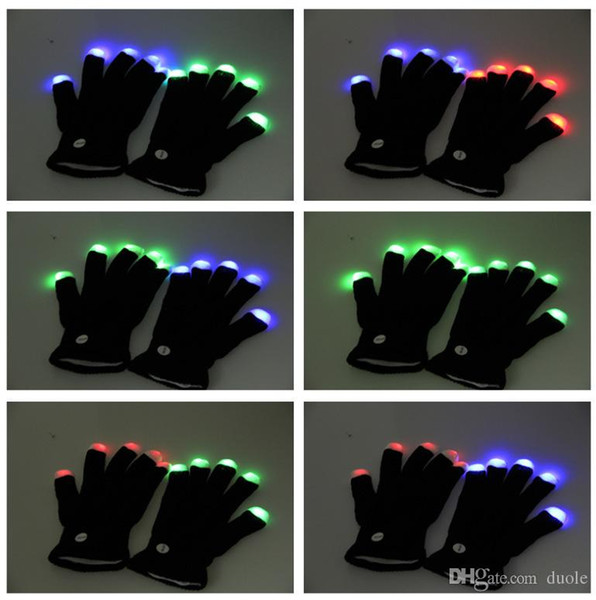 Hot Selling LED Gloves colorful changing black white Light Finger flashing For Halloween Christmas KTV Party Free DHL FedEx