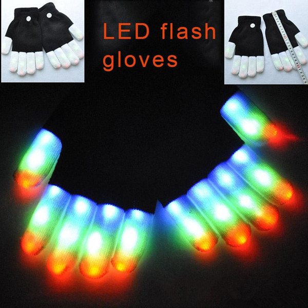 led Gloves Mitts Flashing Finger Lighting Glove LED Colorful 7 Colors Light Show Black and White