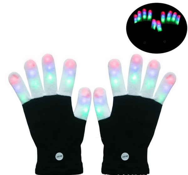 LED Rave Gloves Mitts Flashing Finger Lighting Glove LED Colorful 7 Colors Light Show Black and White LLFA