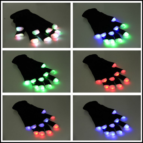 2015 Halloween Christmas LED gloves party glow gloves Concert noctilucent luminous gloves finger Flash gifts J082004# DHL FREESHIP