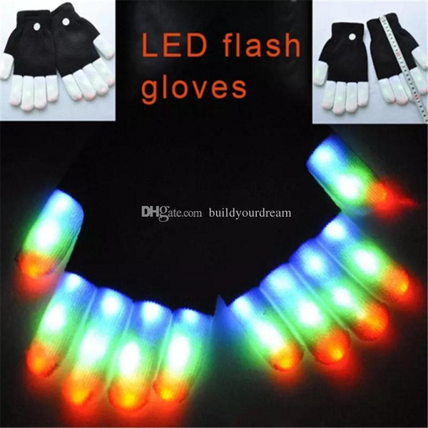 Rave Gloves Mitts Flashing Finger Lighting Glove LED Colorful 7 Colors Light Show Black and White aa193-200 031401 ayq