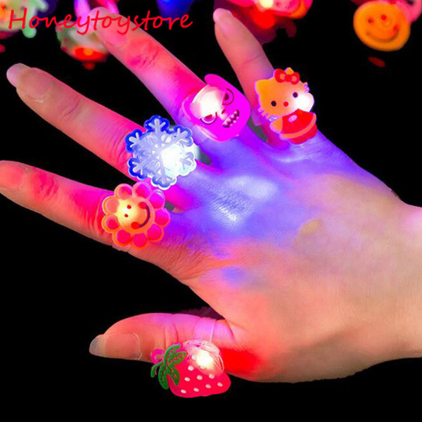 Hot 100pcs Kids Cartoon LED Flashing Light Up Glowing Finger Rings Electronic Birthday Party Toys Gifts for Children