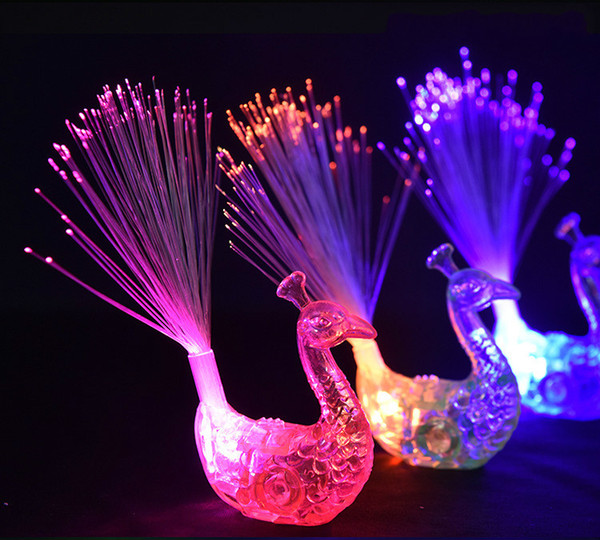 30 Pcs Light Emitting Color Peacock Led Optical Fiber Ring Finger Stalls Selling Light-emitting Toy Gifts Free Shipping