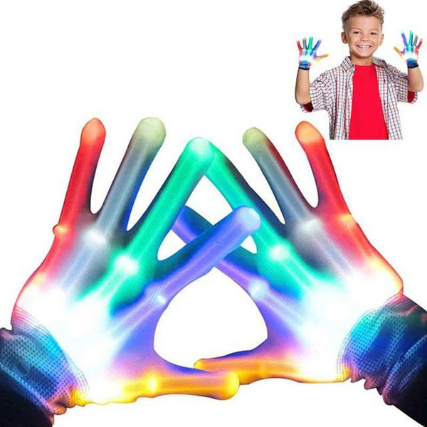 1 Pairs Magic LED Light Skeleton Glove Colorful Rainbow Flash Fingertip LED Gloves Unisex Light Up Glow Stick Gloves Party Props VB