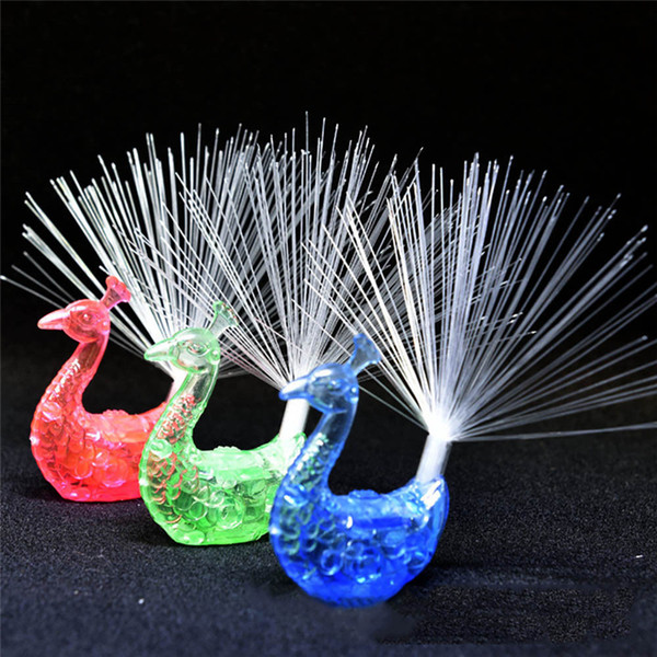 LED Flashing Peacock Fiber Optic Finger Lights Rings LED Finger Light Toys for Raves Party Favor