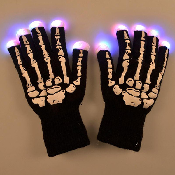 Biker Skull Bone Skeleton Mechanic Glovesl Flash Light Glow Gloves 6 Colors Light Show and Multi-Color LED Light Up Shoelaces Epacket