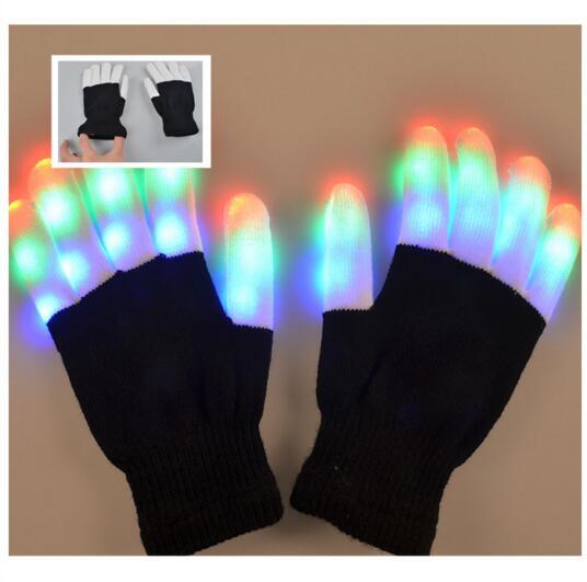 Rave Gloves Mitts Flashing Finger Lighting Glove LED Colorful 7 Colors Light Show Black and White