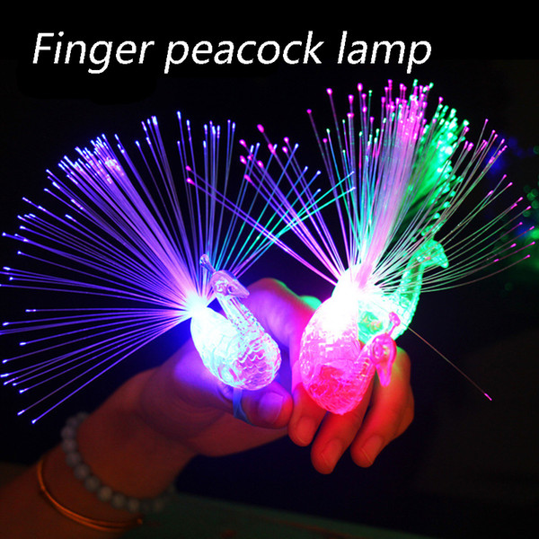 Peacock Finger Night Lights Color Led Lamp Kids Optical Fiber Finger Light Educational Plastic Finger Toy