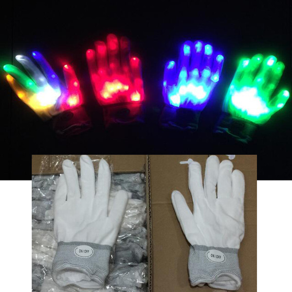 LED Gloves nylon Colorful LED Gloves Rave Light Finger Lighting Flashing Glove skeleton Gloves Party Christmas Holloween Gift toys HQ033