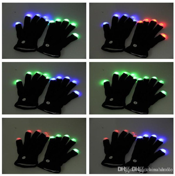 Hot Selling LED Gloves colorful changing black white Light Finger flashing For Halloween Christmas KTV Party Free DHL FedEx