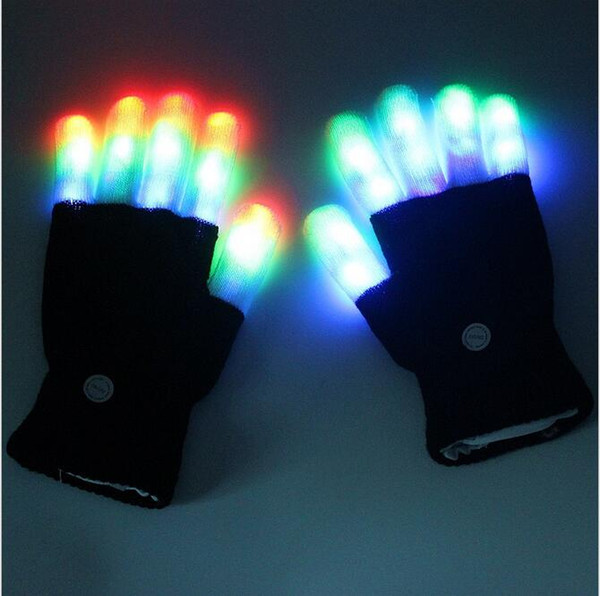 7 Modes colorful changing flashing Led glove for KTV Party Finger Flashing Glow Flashing Fingertip Halloween Light LED Gloves Magic Gloves