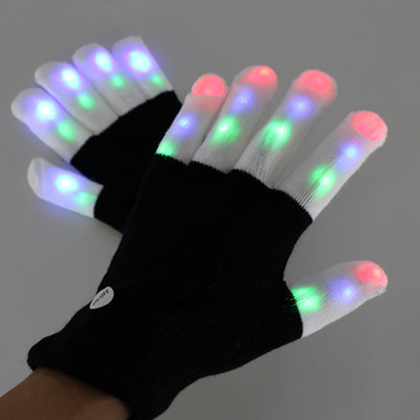 Fashion LED Flash Pure Cotton Gloves Black White Fingers Colorful Light Cotton Halloween Party Decoration Mittens