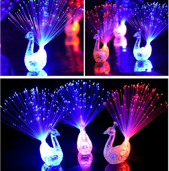 Creative Peacock LED Finger Ring Lights Beams Party Nightclub Color Rings Optical Fiber Lamp Kids Halloween Party Supplies Peacock#KG01