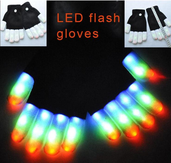 Rave Gloves Mitts Flashing Finger Lighting Glove LED Colorful 7 Colors Light Show Black and White