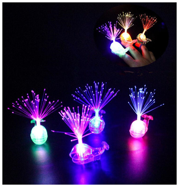 Creative Whale LED Finger Ring Lights Beams Party Nightclub Color Rings Optical Fiber Lamp For Kids Children Gifts Party Supplies