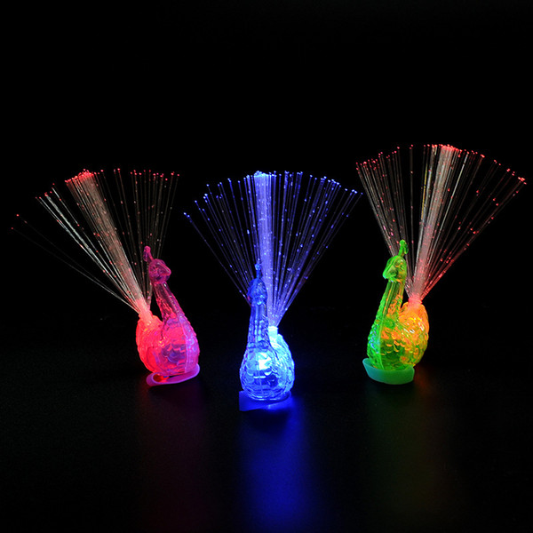 Creative Peacock LED Finger Ring Lights Beams Party Nightclub Color Rings Optical Fiber Lamp Kids Children Halloween Party Supplies