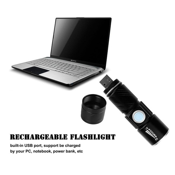 Hot 3 Mode Tactical Flash Light Torch Mini Zoom Rechargeable Powerful USB LED Flashlight AC Lanterna For Outdoor Travel