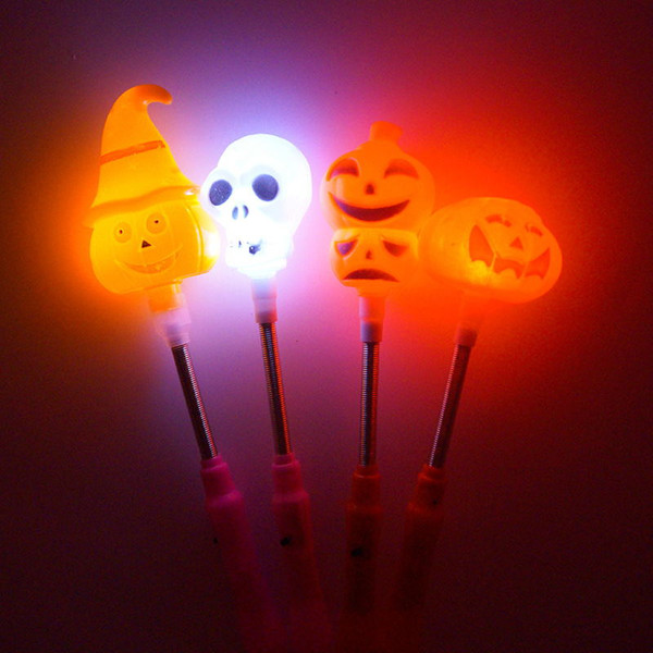 50pcs/lot Halloween Flashing Spring Stick Led Pumpkin and SKull toys Novelty items for Halloween fesitval Promotional gifts Led lighted toys