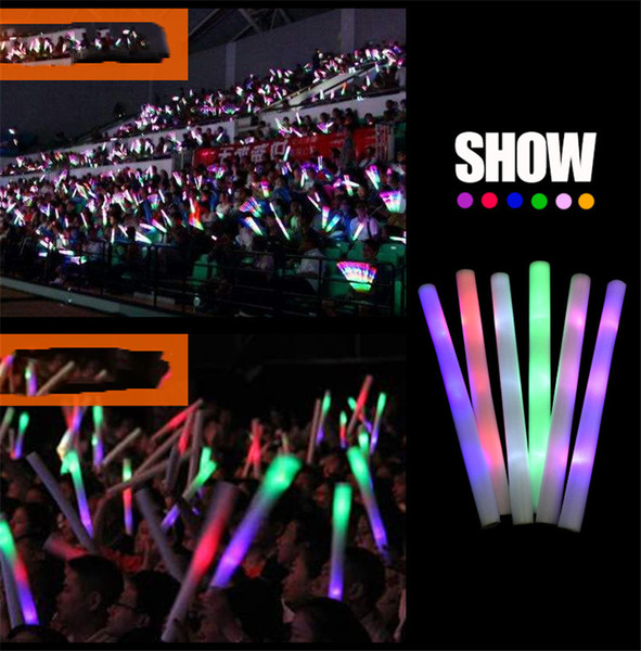 LED Light Stick Flashing Light Up Foam Glow Sticks Rainbow Color LED Sticks Glow Sponge Stick For Concert Wedding Birthday new Party A21601