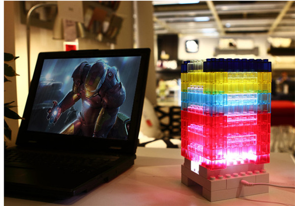 [TOP] DIY 7 colours LED light rainbow building blocks Office building model sleep lamp decorative Brick lamp toy kids baby gift