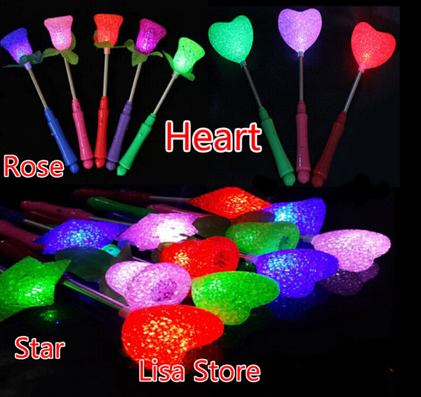 Free EMS DHL 100pcs NEW Crystal Heart Star Rose Christmas party supplies LED Glow Sticks Flash Sticks light up Wand Party Disco KTV toys