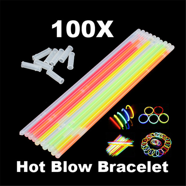 100pcs Multi Color Glow Stick Glow in the Dark Bracelet Party Halloween Fluorescent Light-up Toys with Straight Connectors