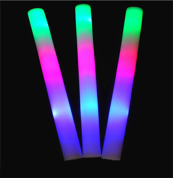 LED Glow Stick Flashing Light Up Foam LED Sticks Solid Rainbow Color LED Sponge Sticks For Concert Wedding Birthday Xmas Party A21601