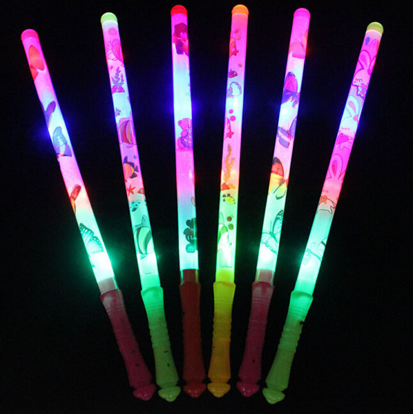 Free EMS 100pcs 48cm 3D Cartoon 7-colors changing LED Glow Sticks Flash Sticks light up Wand Party Disco KTV Xmas kids toys