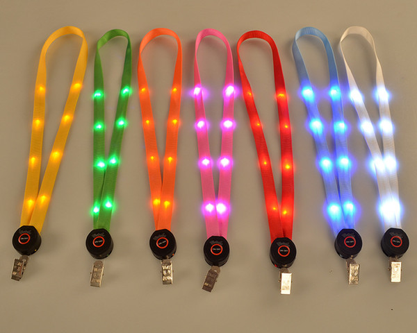 LED Light Up Lanyard Key Chain ID Keys Holder 3 Modes Flashing Hanging Rope 7 Colors