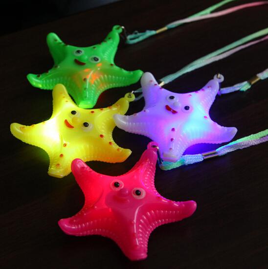 48pcs /lot Super Favorite Souvenirs Child LED Luminous Plastic Starfish Necklace Mix Colors