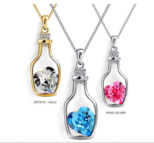 JUXU New Bottles And Love Crystal Pendant Necklace Cheap Diamond Alloy Necklace Sweater Necklace Locket Jewelry