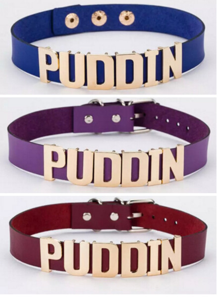 Harley Quinn PUDDIN Choker Suicide Squad Collar Neck Necklace Halloween Cosplay Choker Pop Culture Letter Necklace